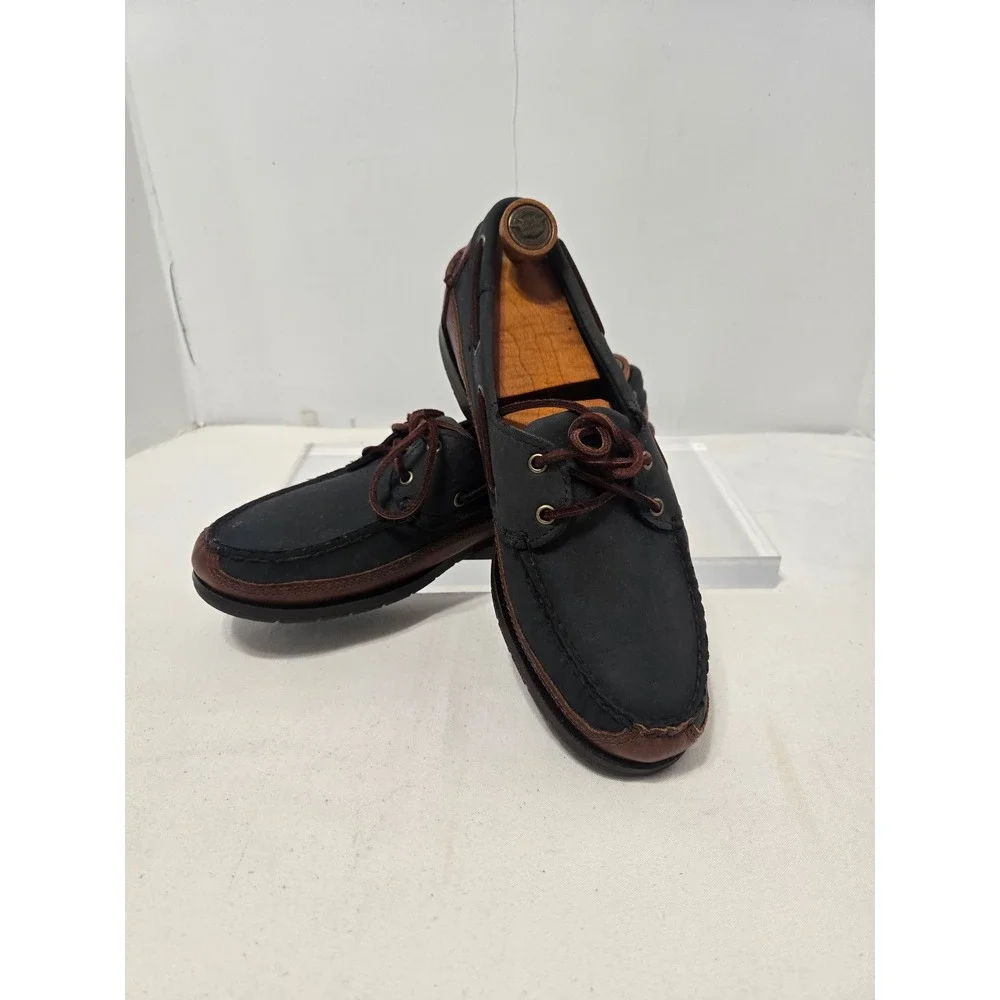 Sebago Docksides Mens Navy Blue Brown Leather Boat Shoes Nautical Loafers